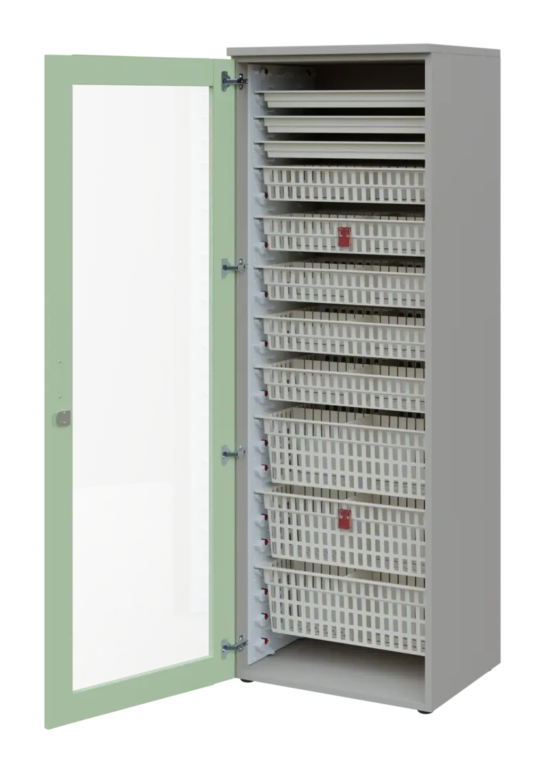 EUROMEDICA S - 66 ABS skříň léková boxová, 1-dveřová/prosklená, levá, 1950x660x535, korpus šedý, dví